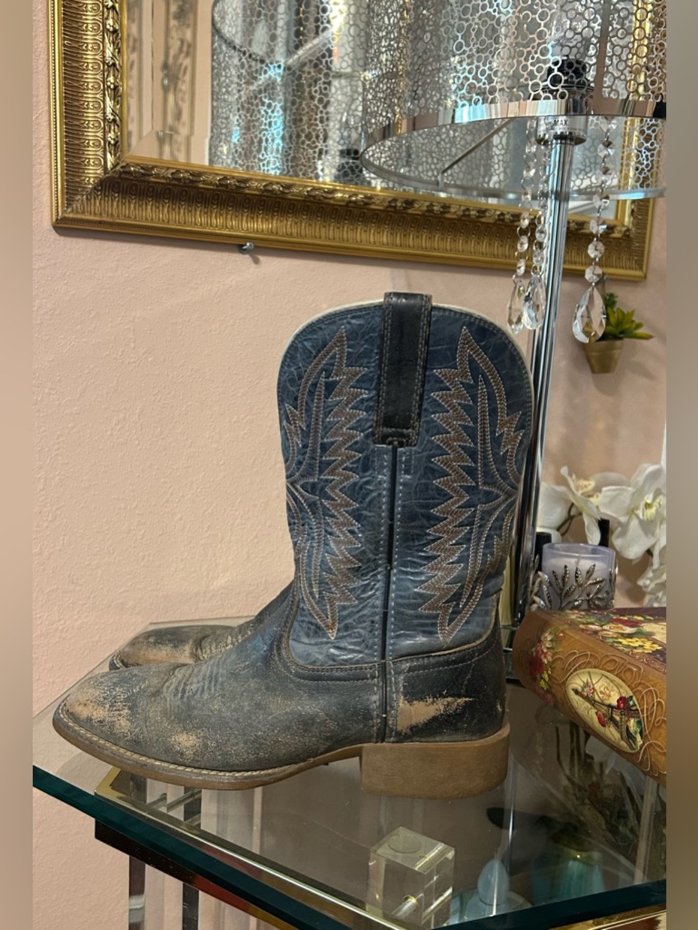 Ariat Sport Smokewagon Blue and Brown Leather Western Boots Size 9EE